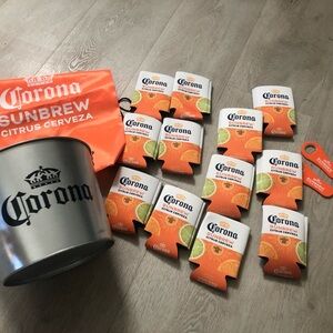Corona Sunbrew Citrus Cerveza Beer 12 Koozies Bag Ice Bucket Bottle Openers NEW